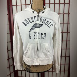 Y2K Abercrombie and Fitch White Cropped Zip Up Sweatshirt Large